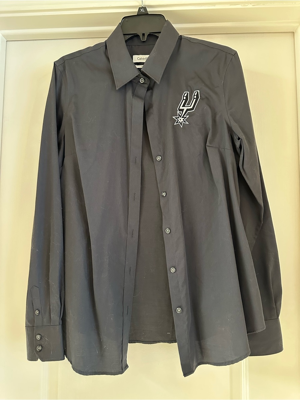 Calvin Klein Black Long-Sleeve Button-Up Shirt with Spurs Patch